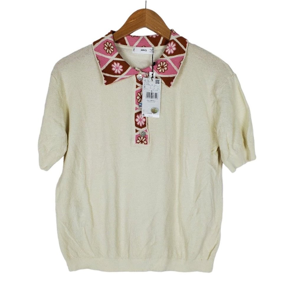 NWOT Mango Womens Knit floral polo Sweater M